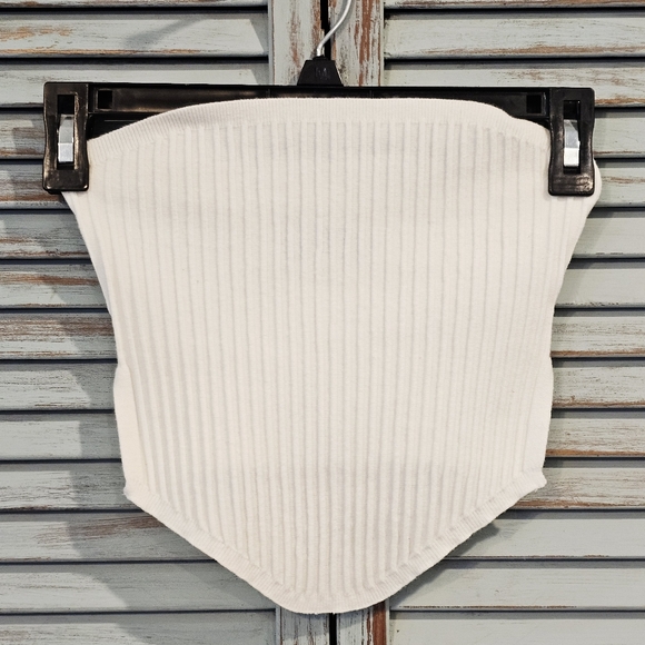 Babyboo White Ribbed Strapless Bandeau Tube Top S Y2K Summer Coquette Crop Top - Picture 2 of 9